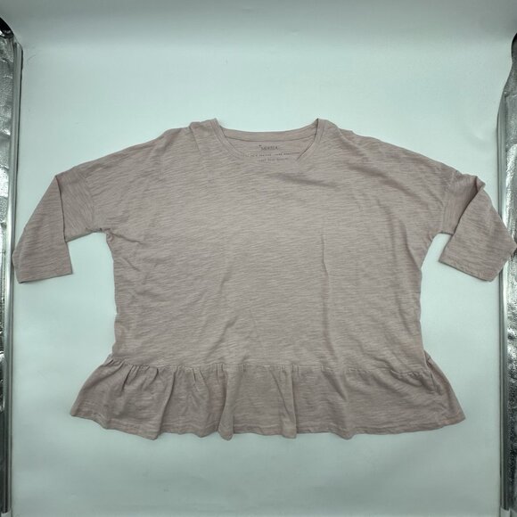 MerSea Women’s One Size Pink Half Sleeve Peplum Slub Tee Top Ruffle Hem Blouse - Picture 1 of 9